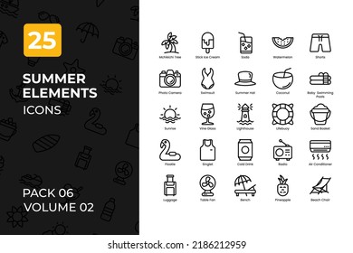 Summer Icons Collection. Set contains such Icons as sunny, hot day, beach, summer party, and more.