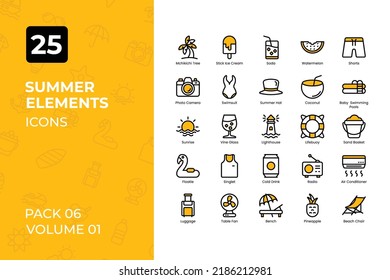 Summer Icons Collection. Set contains such Icons as sunny, hot day, beach, summer party, and more.