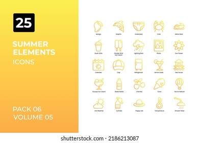 Summer Icons Collection. Set contains such Icons as sunny, hot day, beach, summer party, and more.