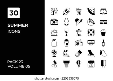 Kollektion der Sommersymbole. Stellen Sie Vektorgrafik mit Elementen für mobile Konzepte und Web-Apps ein. Sammlung moderner Symbole.