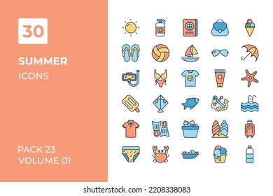 Summer icons collection. Set vector line with elements for mobile concepts and web apps. Collection modern icons.