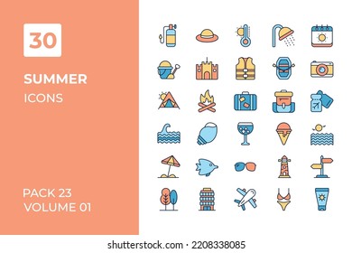 Colección de iconos de verano. Establecer la línea vectorial con elementos para conceptos móviles y aplicaciones web. Colección de iconos modernos.