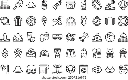 Summer icons collection is a vector illustration with editable stroke.