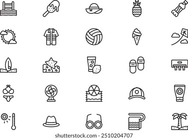 Summer icons collection is a vector illustration with editable stroke.