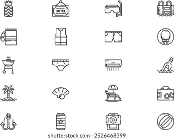 Summer icons collection is a vector illustration with editable stroke.