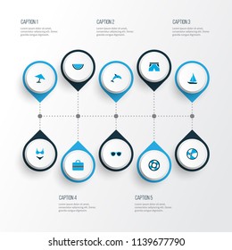 Summer icons colored set with mammal, spectacles, smelting and other boat elements. Isolated vector illustration summer icons.