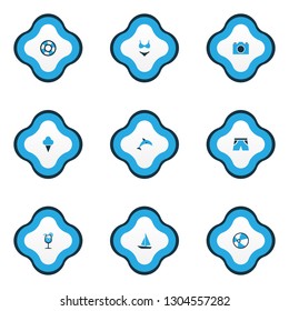 Summer icons colored set with video, mammal, ship and other camera elements. Isolated vector illustration summer icons.