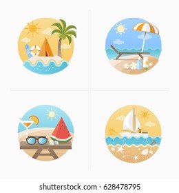 Summer icons colorful set
