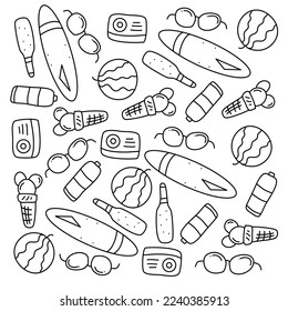 summer icons doodle set vector design