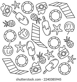 summer icons doodle set vector design