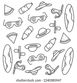 summer icons doodle set vector design