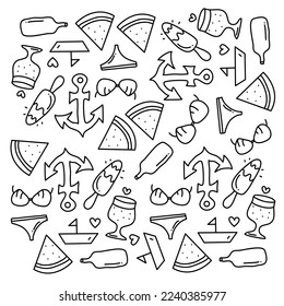 summer icons doodle set vector design