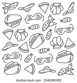 summer icons doodle set vector design