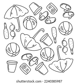 summer icons doodle set vector design