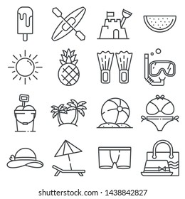 Summer icons gray thin line set on white background
