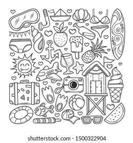 Summer Icons Hand Drawn Doodle Coloring Vector