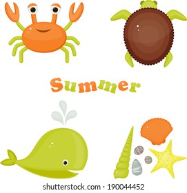 Summer icons isolated over white with text