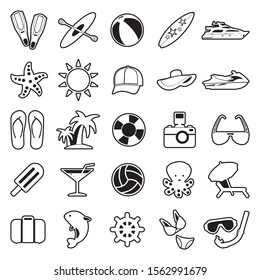 Summer Icons. Line With Fill Design. Vector Illustration.