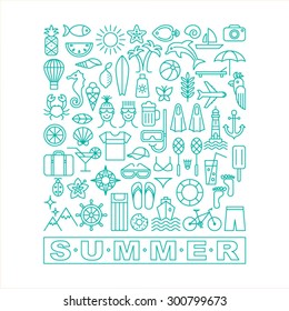 Summer icons. Linear style. Vector illustration.