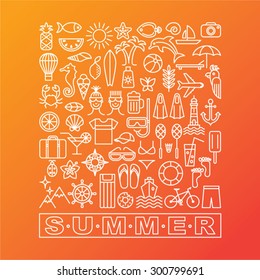 Summer icons. Linear style. Vector illustration.