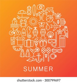 Summer icons. Linear style. Vector illustration.