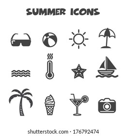 summer icons, mono vector symbols