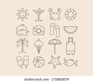 Summer icons outline collection, vector set