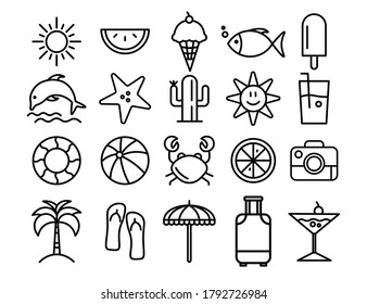 Summer icons outline collection, vector set for web images, fashion design, packaging product, simple icon minimalist