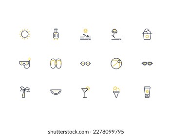 Summer icons. Summer outline icon set. Vector illustration