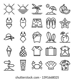 Summer icons pack. Isolated summer symbols collection.