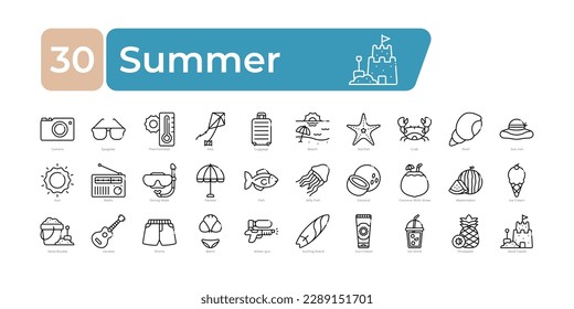 Summer Icons Pack. Thin line icons set. clean and simple vector icons