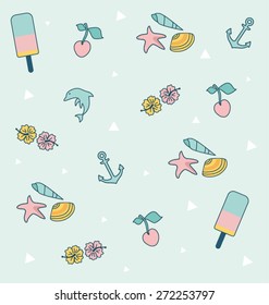 SUMMER ICONS PATTERN. Editable vector illustration file.