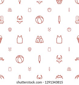 summer icons pattern seamless white background. Included editable outline beach ball, flippers, mulberry, bikini, singlet, ice cream on stick icons. summer icons for web and mobile.