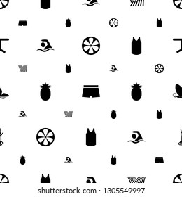 summer icons pattern seamless white background. Included editable filled lemon, man swim wear, field, swimming, pineapple, singlet, butterfly icons. summer icons for web and mobile.