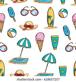 Summer Icons In Seamless Pattern