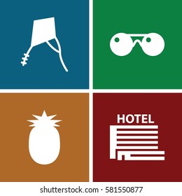 Summer icons set. Set of 4 Summer filled icons such as hotel, sunglasses, pineapple