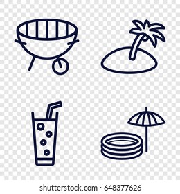 Summer icons set. set of 4 summer outline icons such as soda, bbq, island