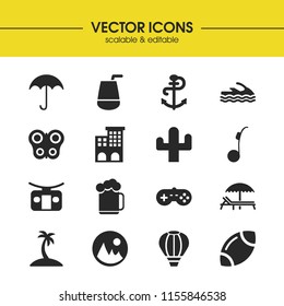 Summer icons set with balloon, butterfly and ball for football elements. Set of summer icons and airship concept. Editable vector elements for logo app UI design.