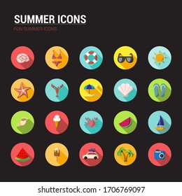 Summer icons set. Basic icons of the summer season. Vector editable.