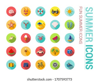 Summer icons set. Basic icons of the summer season. Vector editable.