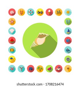 Summer icons set. Basic icons of the summer season. Vector editable.