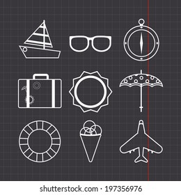 Summer icons set with black sheet