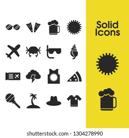 Summer icons set with candy, crab, storm elements. Set of summer icons and ale mug concept. Editable vector elements for logo app UI design.
