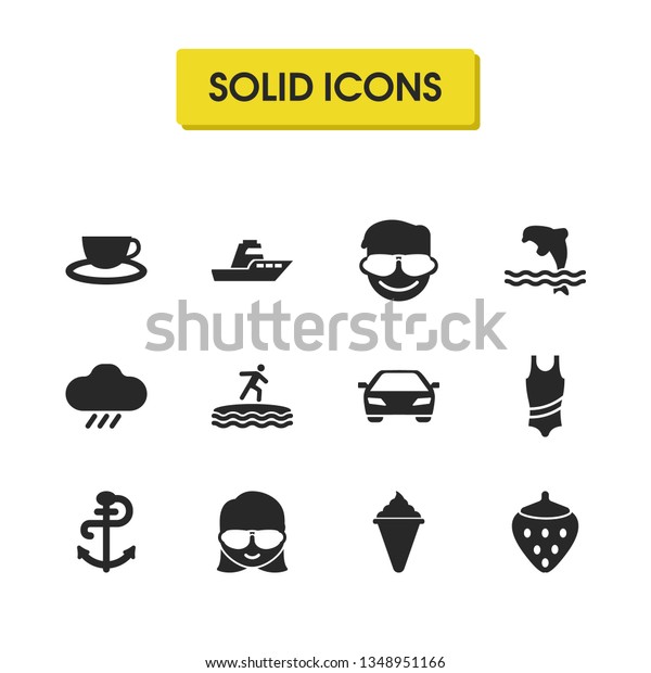 Summer icons set with car, tea and strawberry\
elements. Set of summer icons and vessel concept. Editable vector\
elements for logo app UI\
design.