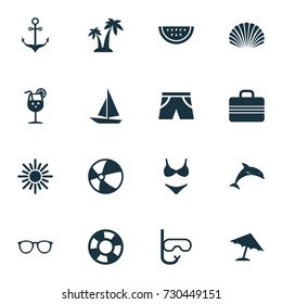 Summer Icons Set. Collection Of Melon, Trees, Mammal And Other Elements. Also Includes Symbols Such As Spectacles, Drink, Suit.