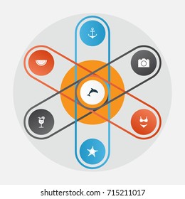 Summer Icons Set. Collection Of Video, Mammal, Lemonade And Other Elements. Also Includes Symbols Such As Juice, Ship, Drink.