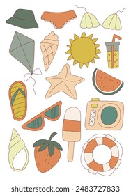 summer icons Set of cute  isolated on white backgroun. Tropical holidays. Summer beach. Vector illustration.