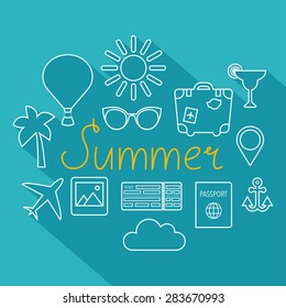 Summer icons set. Flat design. Vector illustration