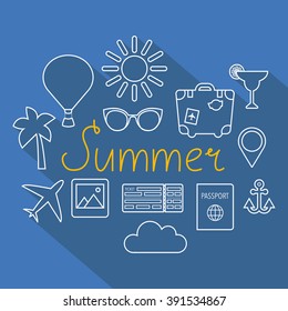 Summer icons set. Flat design. Vector illustration