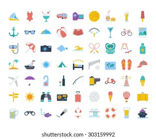 Summer icons set. Flat vector related icons set for web and mobile applications. It can be used as - logo, pictogram. Vector Illustration. 